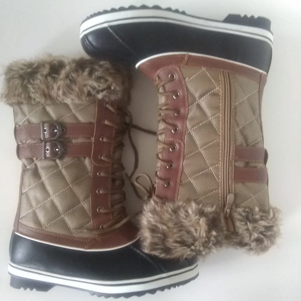 NEW 3M THINSULFATE Insulation Water Resistant Brown Black Fur Boots SZ 8